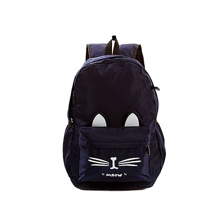 Mochila Escolar Bolsa Feminina Gatinho Azul Marinho Costas