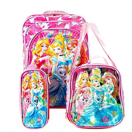 Mochila Escolar Princesa Menina Costas Kit Lancheira+Estojo