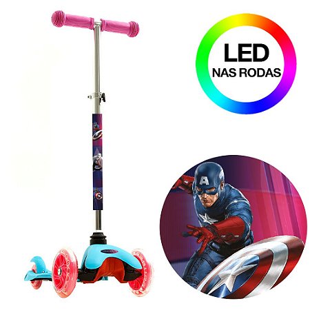 Patinete Capitão América Azul de 3 Rodas com Led