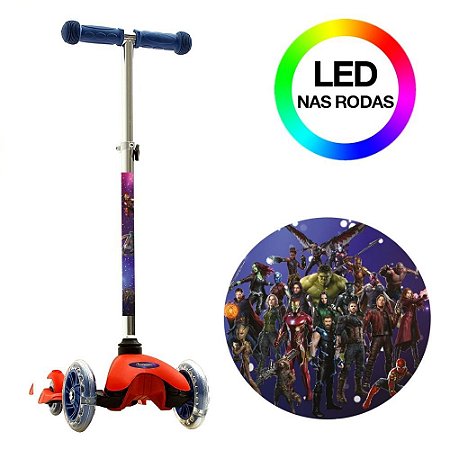 Patinete Vingadores Vermelho de 3 Rodas com Led