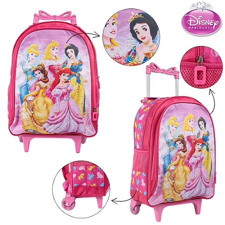 Mochila Escolar Princesas Bolsa Rodinha Kit Lancheira+Estojo