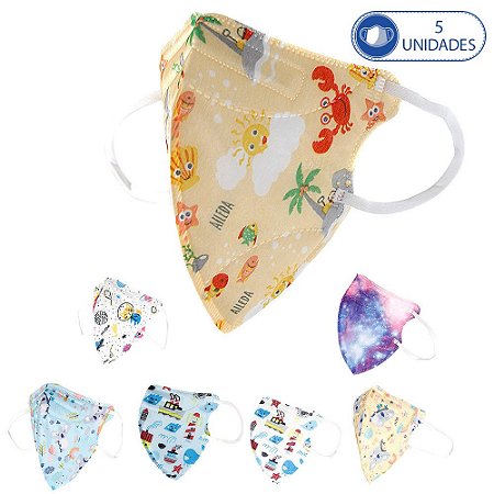 5Un Máscaras Descartáveis p Crianças KN95 Aileda Estampas