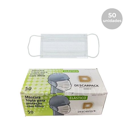Máscara Descartável Tripla Original C/Elástico Descarpack C/