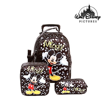Kit Mochila Escolar Infantil Mickey Mouse Com Rodinhas