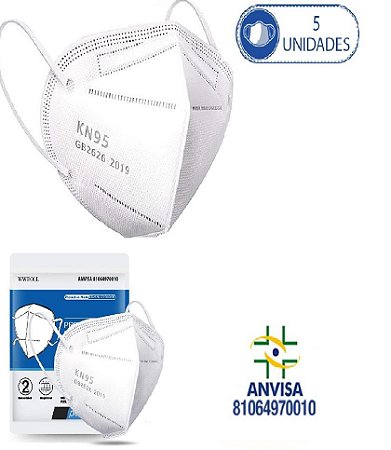 5 Máscaras Respiratórias KN95 PFF2 WWDoll 5 Camadas Branca