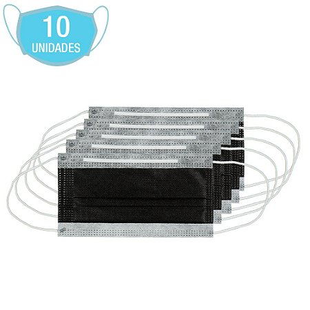 10 Máscaras Preta E Branca Descartaveis Com Clip Nasal