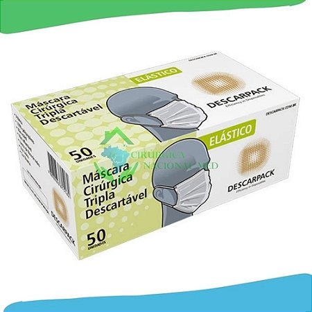 Máscara Descarpack Tripla Descartável Branca Com Elástico Cx