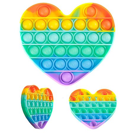 Brinquedo Sensorial Pop It Tirar Estresse Colorido Coração