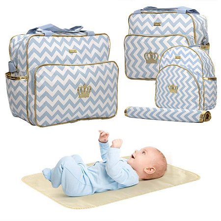 Mochila Maternidade Bolsa Grande Mamãe Bebê Multifunção Azul