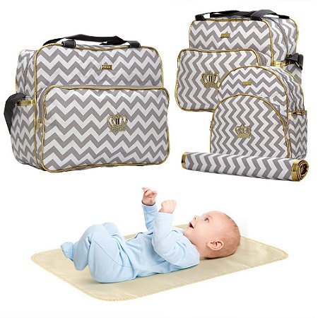 Mochila Maternidade Bolsa Mamãe Bebê Multifunção Luxo Cinza