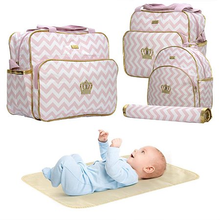 Mochila Maternidade Bolsa Mamãe Bebê Multifunção Luxo Rosa