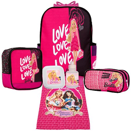 Mochila Feminina Escolar Barbie Rosa de Rodinha + Brindes