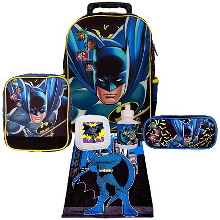 Mochila Masculina Escolar Batman Preta de Rodinha + Itens