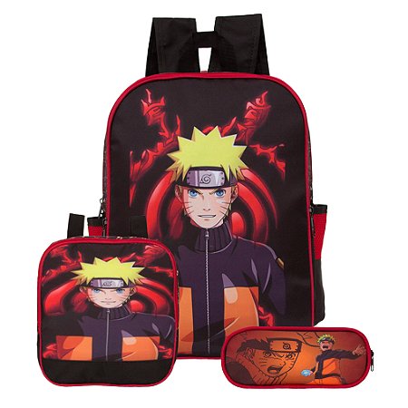 Mochila Masculina Anime Naruto de Costas + Lancheira Escolar
