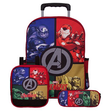 Mochila Masculina Vingadores de Rodinhas + Lancheira Escolar