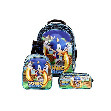 Mochila Escolar Sonic Ring Jogo Colors Kit Lancheira+Estojo