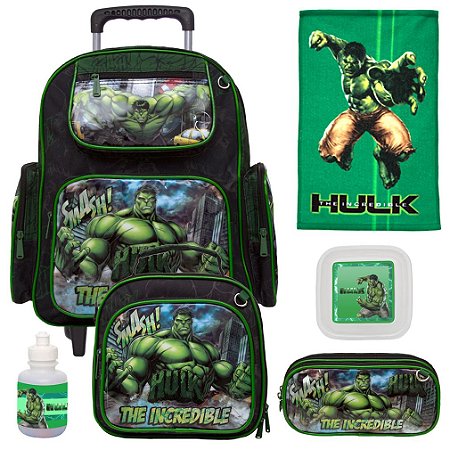 Mochila Masculina Escolar Incrivel Hulk de Rodinha + Brindes