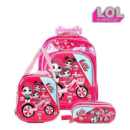 Kit Mochila Infantil Escolar Lol Surprise Rosa com Rodinhas