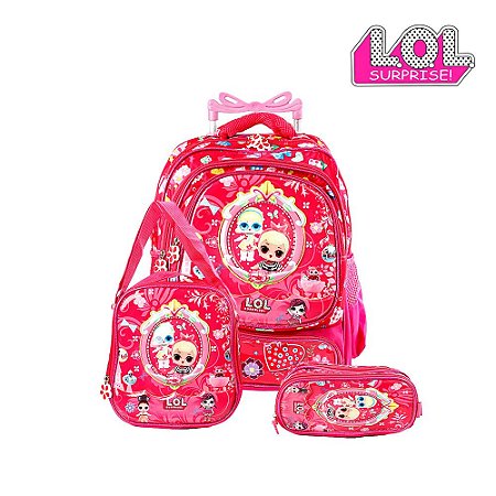 Kit Mochila Infantil Escolar Lol Surprise Rosa com Rodinhas