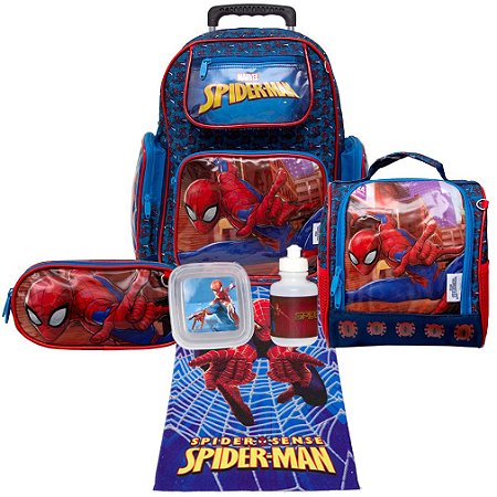 Mochila Masculina Infantil Homem Aranha Rodinha e Acessórios