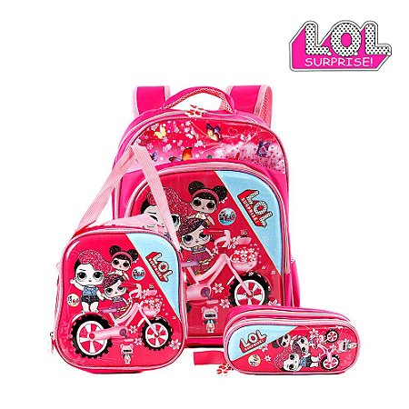 Kit Mochila Infantil Escolar Lol Surprise Rosa de Costas