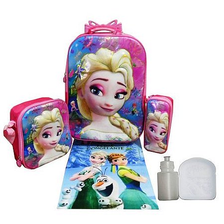 Kit Mochila Frozen Feminina Infantil Com Rodinhas