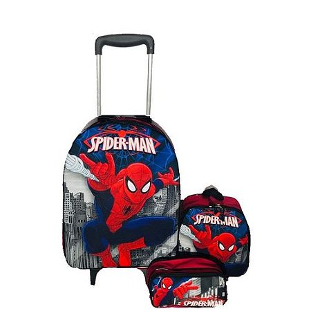 Kit Mochila Inafantil Homem Aranha Com Rodinha Spider Man
