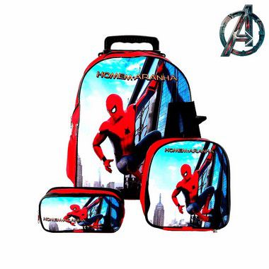 Kit Mochila Infantil Escolar Homem Aranha Com Rodinha