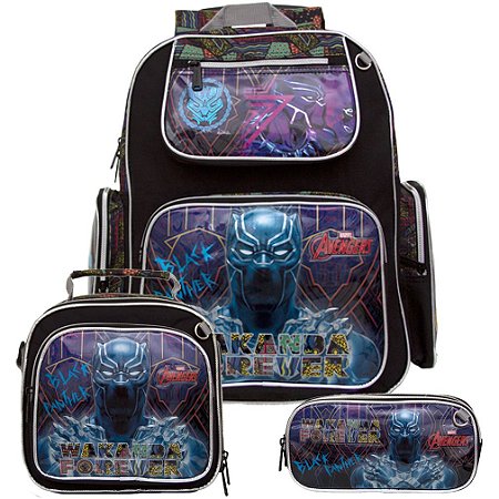 Kit Mochila Escolar Masculina Pantera Negra Vingadores Costa