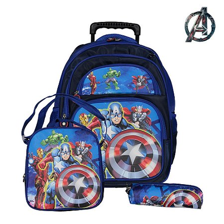 Kit Mochila Infantil Escolar Capitão América Com Rodinha