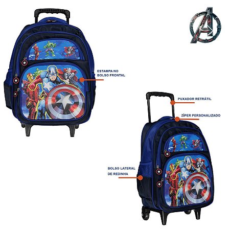 Mochila Infantil Escolar Capitão América Com Rodinha