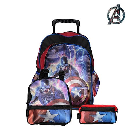 Kit Mochila Infantil Escolar Capitão América Marvel Rodinha
