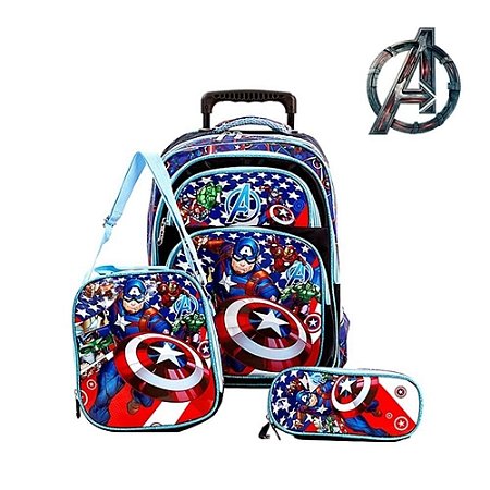 Mochila Infantil Escolar Vingadores Capitão America Rodinhas