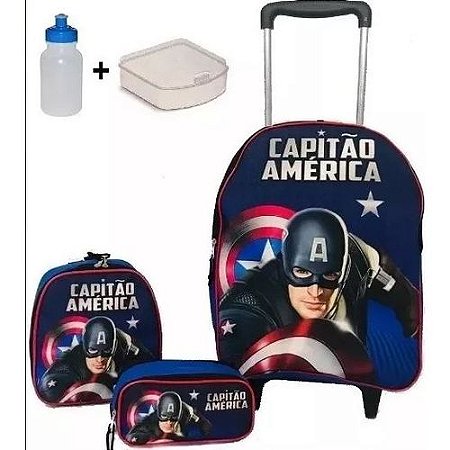 Kit Mochila Escolar Infantil Capitão America Com Rodinhas