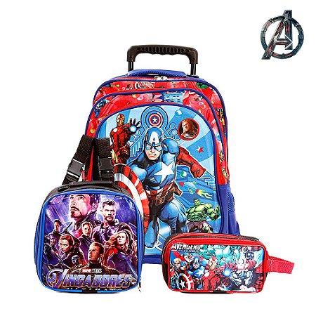 Kit Mochila Infantil Escolar Vingadores Capitão América 3D C