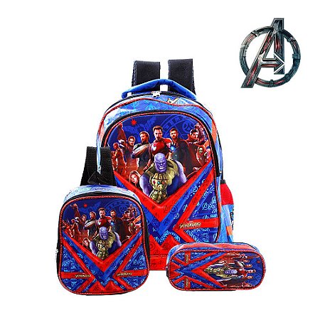 Kit Mochila Escolar Infantil De Costas Avengers Guerra Infin