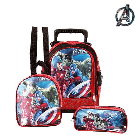 Kit Mochila Pequena Escolar Infantil Avengers Com Rodinhas V