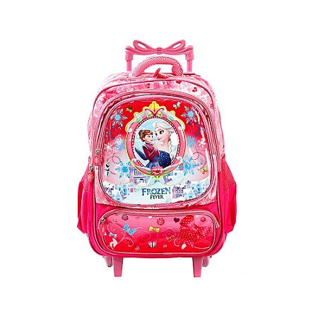 Mochila Rosa Infantil Escolar Frozen Com Rodinhas Disney