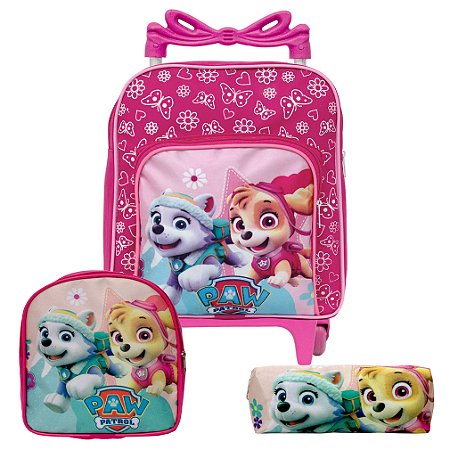 Kit Mochila Pequena Escolar Infantil Patrulha Canina Rosa