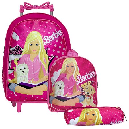 Kit Mochila Escolar Infantil Barbie De Rodinha