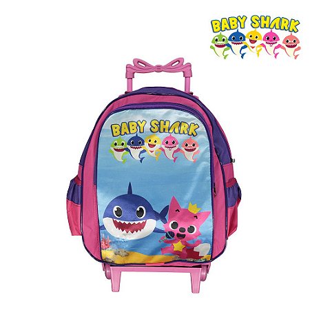 Mochila Escolar Infantil Baby Shark Com Rodinhas