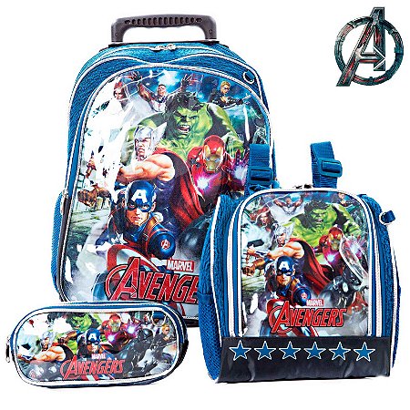 Kit Mochila Infantil Escolar Vingadores Marvel Com Rodinha