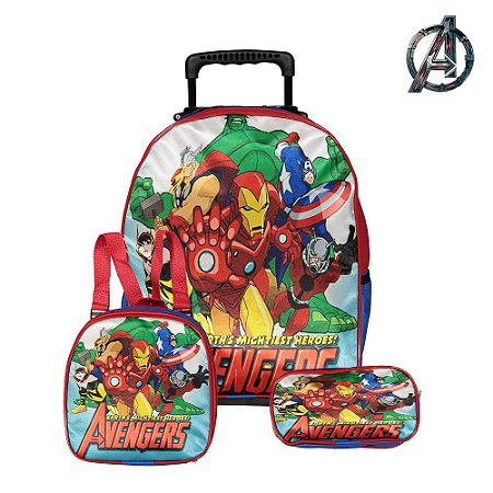 Kit Mochila Infantil Escolar Vingadores Marvel Com Rodinha
