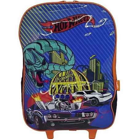 Mochila escolar de rodinha Hot Wheels preto Luxcel