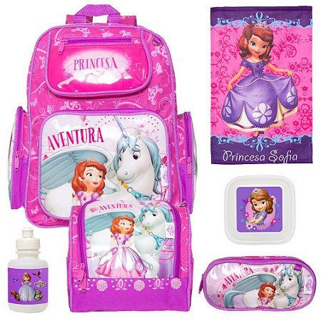 Kit Mochila Feminina de Costas Princesa Sofia com Acessórios