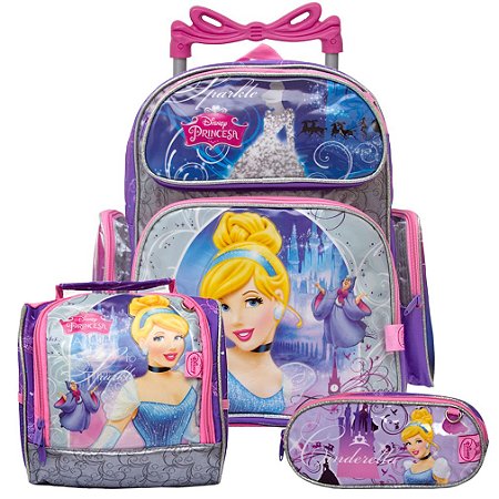 Mochila Feminina Rodinha Cinderela com Lancheira Infantil