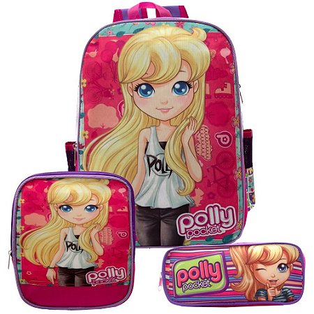 Mochila Menina Infantil Costas Polly Pocket com Lancheira