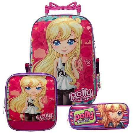 Mochila Menina Infantil Rodinha Polly Pocket com Lancheira