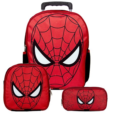 Mochila Masculina de Rodinha Homem Aranha Lancheira Estojo