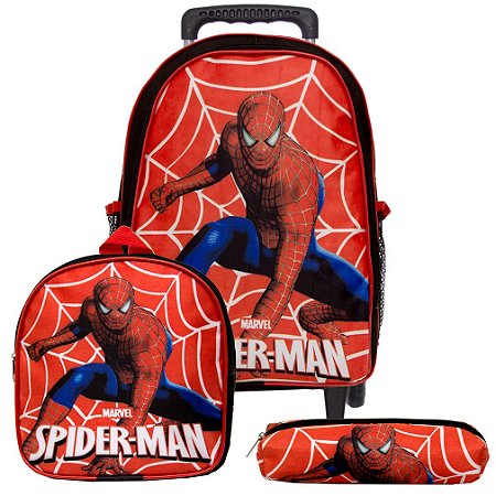 Mochila Infantil Spider Man Rodinha Lancheira Estojo TN